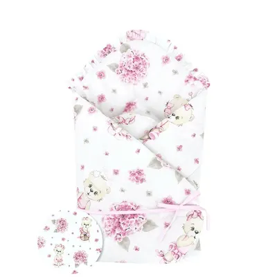 Paturica de infasat, MimiNu, Cu panglica, Cu multiple utilizari, Cu inchidere arici velcro, Dimensiune 75x75 cm, Din bumbac certificat Oeko Tex Standard 100, Design, Pink Ballerina