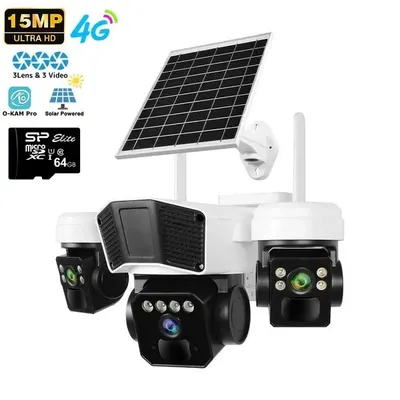 ​Cameră de Supraveghere Engros, 4G Ultra HD 15MP, Panou Solar și 3 Lentile