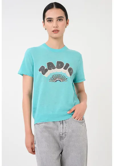 Tricou regular fit cu logo Idal - Turcoaz/Argintiu/Gri inchis