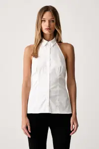 Le Privé bluză tip cămașă pentru femei din bumbac cu elastan BRICE SHIRT BLANC