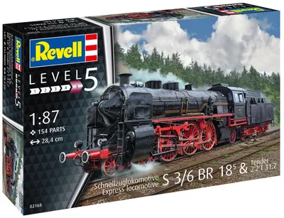 Model asamblat Revell Modern: trenuri - Locomotivă într-un tren expres Tender S3/6 BR18