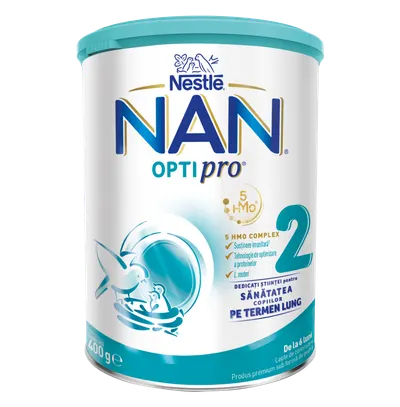 Lapte praf de continuare pentru bebelusi NAN Optipro 2 de la 6 luni, 400g, Nestle