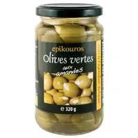 Masline Verzi Bio Umplute cu Migdale in Saramura, 320 g, Epikouros