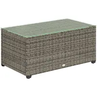 Outsunny Masă de cafea pentru grădină, masă auxiliară din rășină împletită cu blat din sticlă securizată, 90 x 50 x 38 cm, gri închis | Aosom Romania