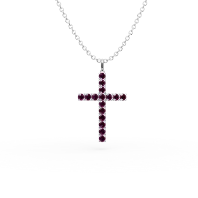 Lant cu pandantiv cruce din aur alb cu rubine de 1.5ct