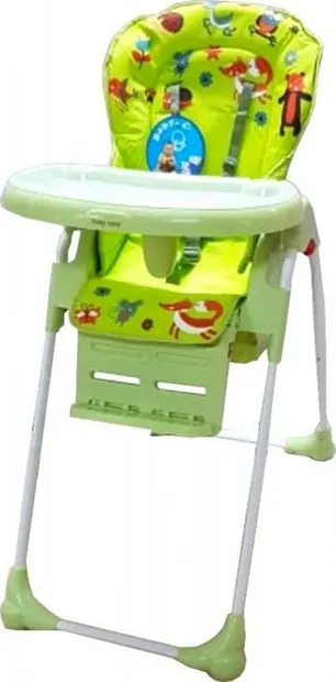 Scaun de masa pentru copii Baby Care CC Prietenii din Padure Verde reglabil in 3 trepte, pliabil, centura de siguranta, sezut confortabil, masuta detasabila, pozitie somn, cosulet de depozitare