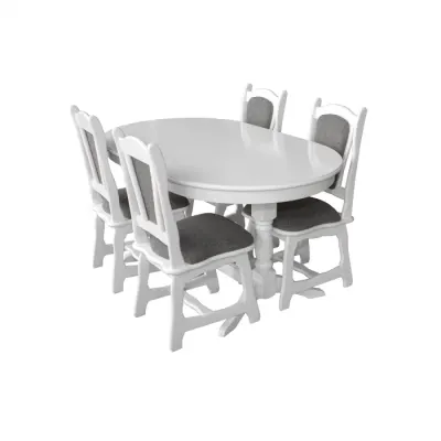 Set masa extensibila EUROPA ovala cu 4 scaune IZA stofa gri, lemn masiv, alb, 160 240x90x70 cm
