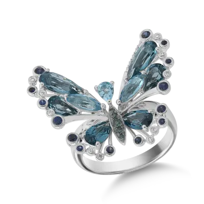 Inel cu fluture din aur alb cu pietre pretioase si semipretioase de 4.9ct