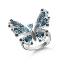 Inel cu fluture din aur alb cu pietre pretioase si semipretioase de 4.9ct
