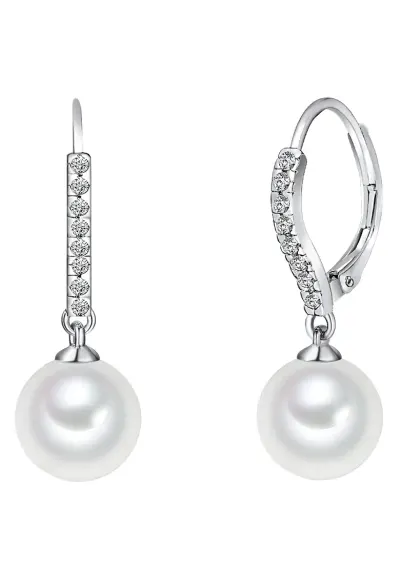 Cercei decorati cu zirconia si perle - Argintiu