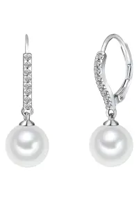 Cercei decorati cu zirconia si perle - Argintiu