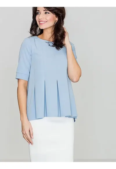 Bluza dama albastra - poliester - maneci scurte - decolteu rotund