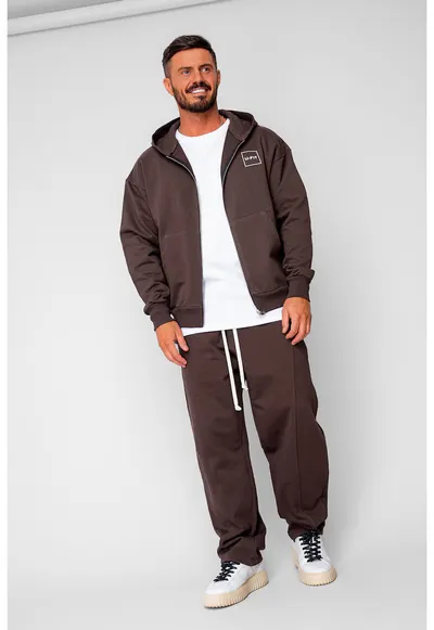 Set Oversized Hanorac cu fermoar si pantalon Balloon fit din 100% Bumbac - 400gr/mp Premium Edition - Maro