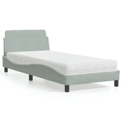 vidaXL Pat cu saltea, Dover, gri deschis, 90x190 cm, catifea