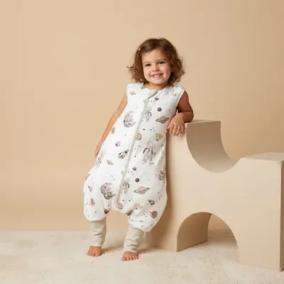 Sac de dormit cu picioare BabySteps Teddy white din bumbac 1 Tog 6-12 luni