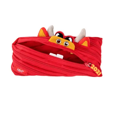 Penar tip etui, 1 fermoar, Zipit Creature Monster Oscar taur rosu