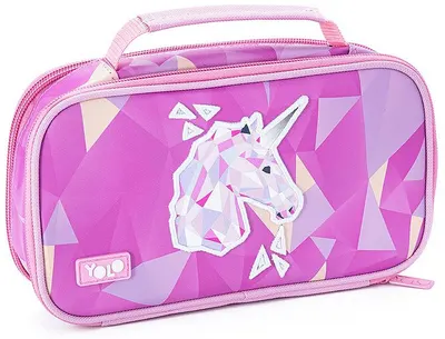 Penar școlar cu mâner YOLO 3D Unicorn - 2 fermoare