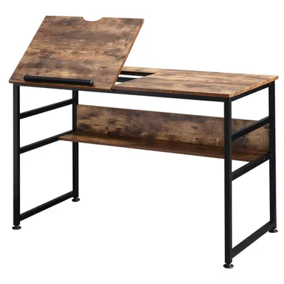 HOMCOM Masa pentru desen rabatabila pe 15 niveluri de la 0-70°, birou pentru camera si birou in stil industrial, 120x60x75cm, maro | Aosom Romania