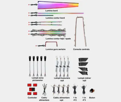 Lumini ambientale dedicate Toyota Camry 9 2023-2024, RGB Acrilice 22 in 1 Dinamice cu efect symphony, Control din Aplicatie Bluetooth / Buton