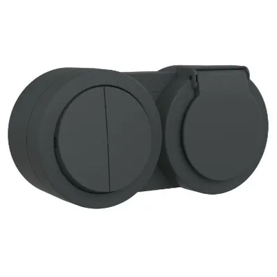 Comutator + priza Schuko cu capac xOne Ovivo OV00966, 250V, 16A, IP54 antracit