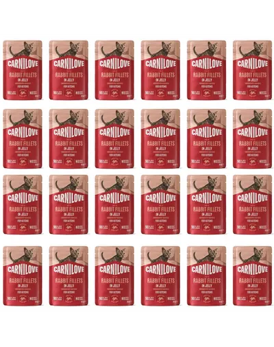 Hrană umedă pentru pisoi CARNILOVE Cat Pouch Gravy Rabbit Kittens 24x85 g file de iepure și gălbenele în aspic