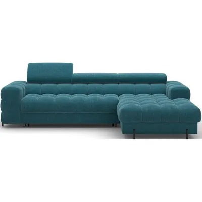 Colțar albastru extensibil/cu spațiu de depozitare cu tapițerie din țesătură bouclé (cu colț pe partea dreaptă/cu șezlong) Felro – ELTAP