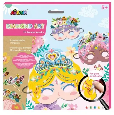Set creativ Avenir - Măști DIY cu mărgele de diamant Prințese