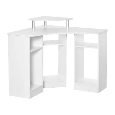 HOMCOM Birou Unghiular cu 3 Secțiuni, Spațiu de Lucru pentru Acasă sau Birou, Raft pentru Monitor, Lemn, Alb, Design Modern | Aosom Romania