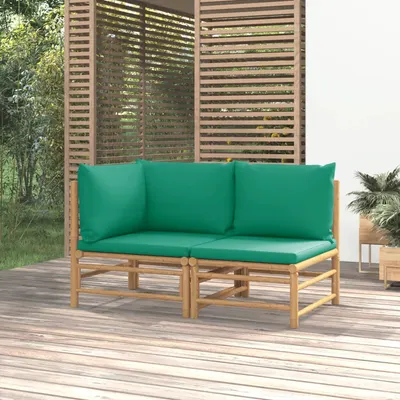Gossi set mobilier de gradina cu perne verzi, 2 piese, bambus