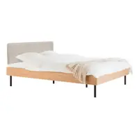 Pat matrimonial în culoare naturală tapițat/din placă aglomerată de lemn cu aspect de lemn de stejar cu somieră 140x200 cm Streiko – noo.ma