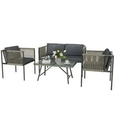 Outsunny Set de Exterior din Rattan 2 Fotolii, Canapea și Măsuță Gri | Aosom Romania