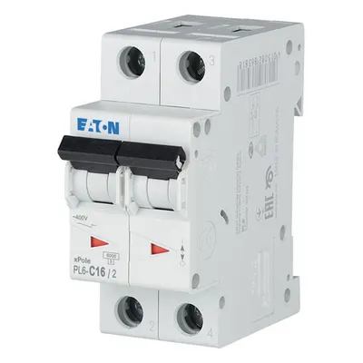 Disjunctor automat Eaton PL6-C16/2 16A 2P caracteristica C 6kA – siguranta pentru circuite rezidentiale si comerciale