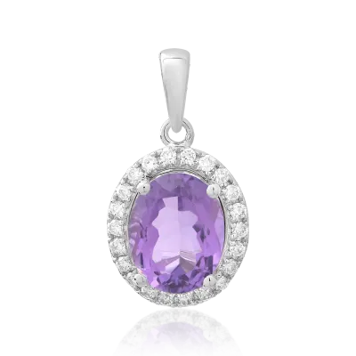 Pandantiv din aur alb cu ametist oval de 1.95ct si diamante de 0.17ct