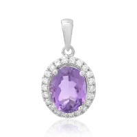 Pandantiv din aur alb cu ametist oval de 1.95ct si diamante de 0.17ct