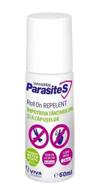Roll-on repelent impotriva tantarilor si capuselor Parasites Santaderm, Viva Pharma | 60 ml