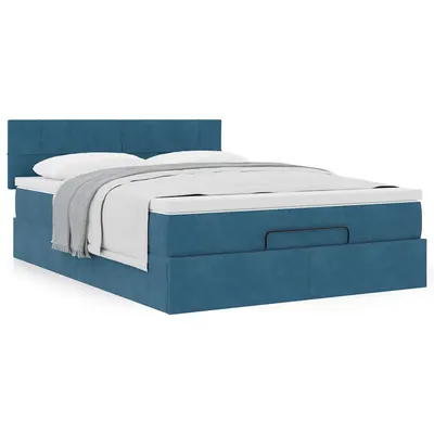 Gossi cadru de pat otoman cu saltea albastru inchis 140x190cm catifea