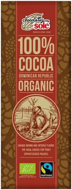 Masa de cacao organica, 100% cacao, 25 g, Chocolates Solé