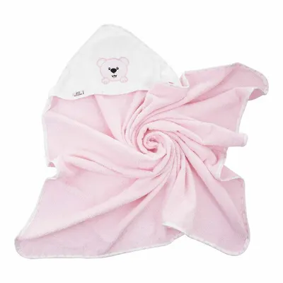 Prosop de baie Bocioland 80x80 cm Teddy Bear Pink, material 100 bumbac terry, recomandat de la nastere