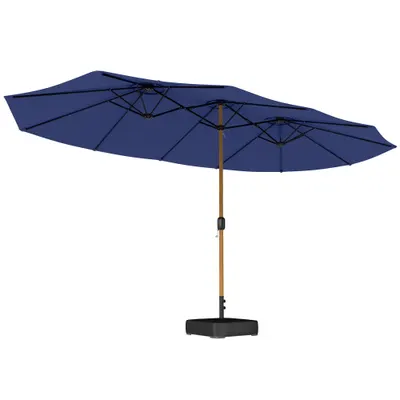 Outsunny Umbrelă Dublă de Grădină 4.7x2.8 m, Umbrelă de Exterior cu Manivelă, Bază Cruce, Saci de Nisip, Husă de Protecție, 12 Spițe, Anti-UV, pentru Terasă și Balcon, Albastru Închis | Aosom Romania