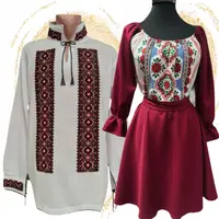 Set Cuplu 603 Camasa Traditionala si Rochie Stilizata cu motive traditionale
