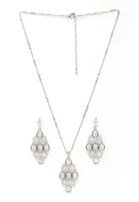 Set de cercei si colier Pearlescent Waterfall - Argintiu/Transparent