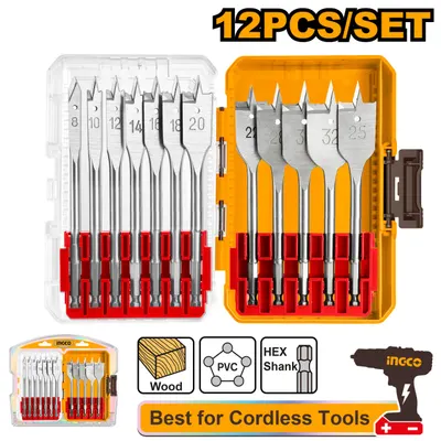 Set Burghie Plate Lemn 12buc 8-32mm Prindere Hex 1/4" Lungime 152mm AKDL1206 – burghie plate pentru gaurire rapida in lemn