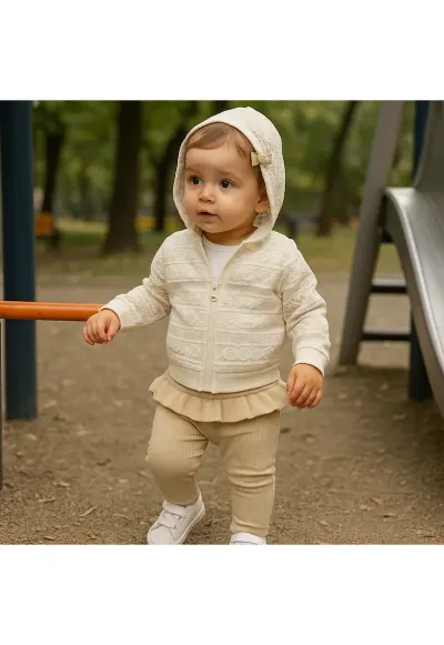 Colanti cu detaliu volan in talie - Hope - Bej - pentru fetite - Bej