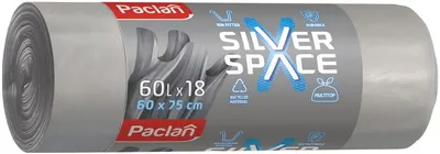 Saci de gunoi cu mânere Paclan - Silver Space, 60 l, 18 bucăți, gri