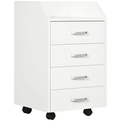 Vinsetto Dulap Birou din Lemn cu 4 Sertare, Fiset Birou cu Roti si Margini Inaltate, 40x36x65cm, Alb