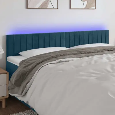 vidaXL Tăblie de pat cu LED, albastru închis, 200x5x78/88 cm, catifea