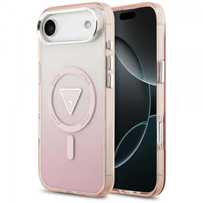 Husa MagSafe pentru Apple iPhone 17 Air, Guess, IML Gradient Triangle Logo, Roz