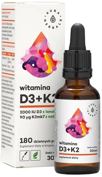 Vitamina D3 + K2, picături, 30 ml, Aura Herbals
