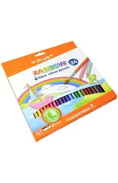 Set 24 creioane colorate rainbow + ascutitoare + pensula
