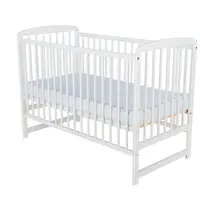 Patut din lemn bebe, 120x60 cm, Din lemn de pin, Stabil si rezistent, Inaltime saltea reglabila pe 3 nivele, Laterala cu 3 bete detasabile, EN716-1, EN716-2, Alb, Babyneeds, Ola